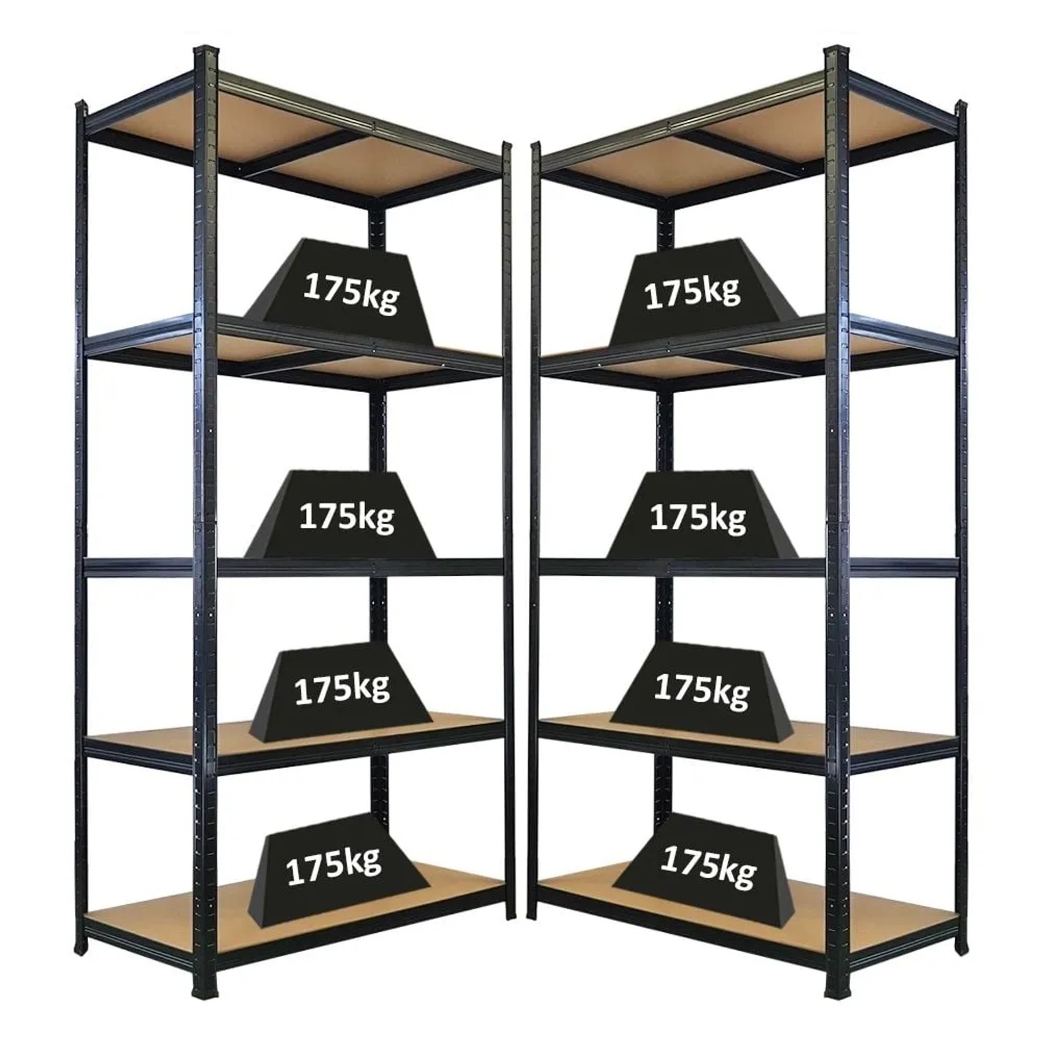 PROREGAL Mega Deal 2x Schwerlastregal Giant Ragnar HxBxT 200x100x50cm 5 Mdf-Platten-Ebenen Fachlast 175kg Schwarz