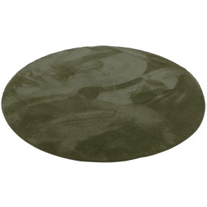 Runder, tannengrüner Fellteppich „Pergamon Luxus Super Soft“ mit weichem Flor, 120 cm Durchmesser.