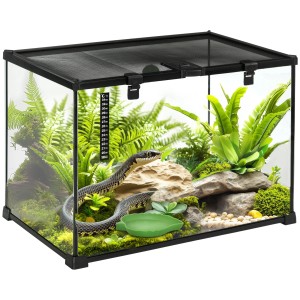 PawHut Terrarium 50x30x35cm mit Schlange, Pflanzen und Thermometer.