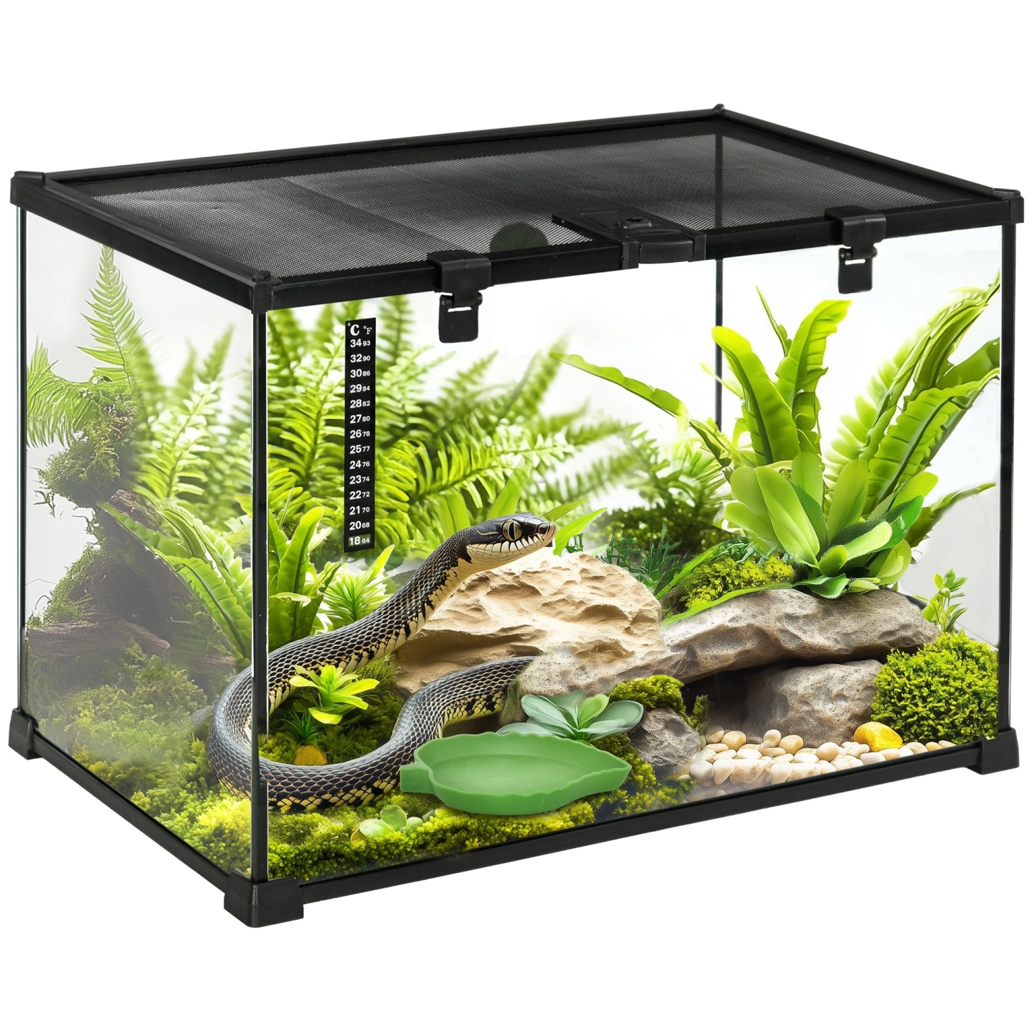 PawHut Terrarium für Reptilien mit Thermometer 50 x 30 x 35 cm