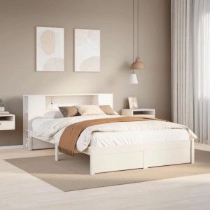 vidaXL Massivholzbett mit Regal ohne Matratze Weiß 120x200 cm Kiefer 3322358