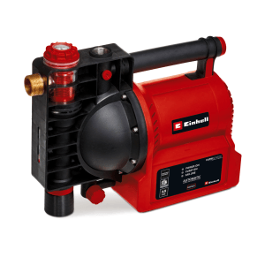 Einhell GE-AW 1142 FS Hauswasserautomat: Rote Pumpe mit schwarzem Gehäuse und Tragegriff.