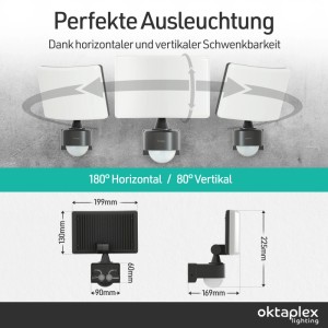 Oktaplex Cali LED Außenstrahler mit Bewegungsmelder IP65 3000K Warmweiß 30W Anthrazit Strahler inkl. Eckhalterung