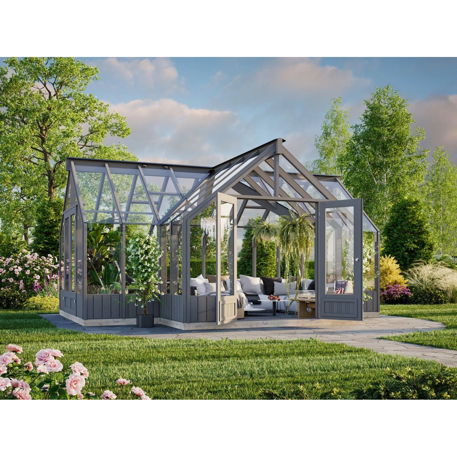 Palmako Holz-Gartenhaus Emilia Satteldach Lackiert 421 cm x 543 cm 19,1 m²