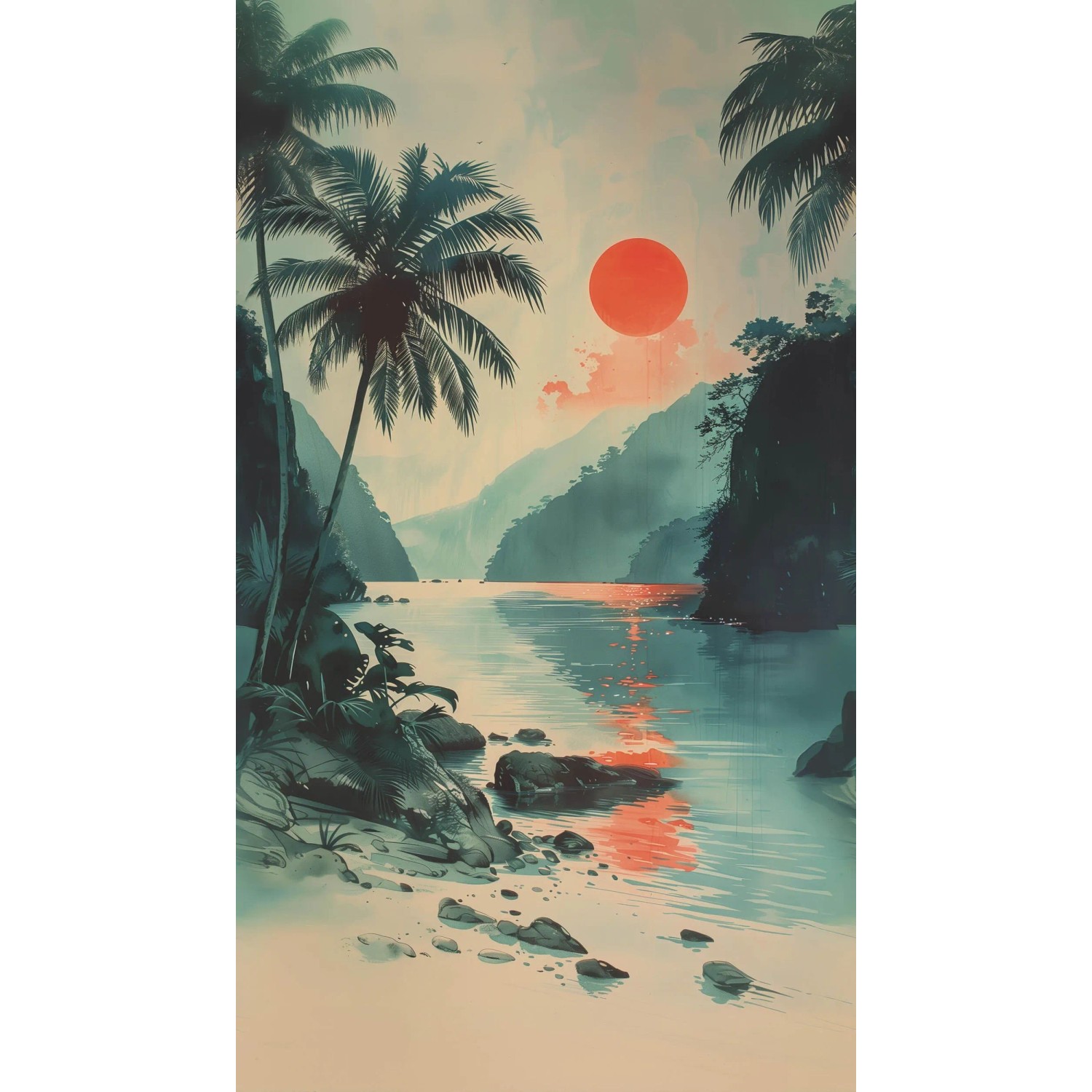 PROFHOME 790165-GU Fototapete Natur Matt Grün Beige Orange Blau 1,59 m x 2,8 m