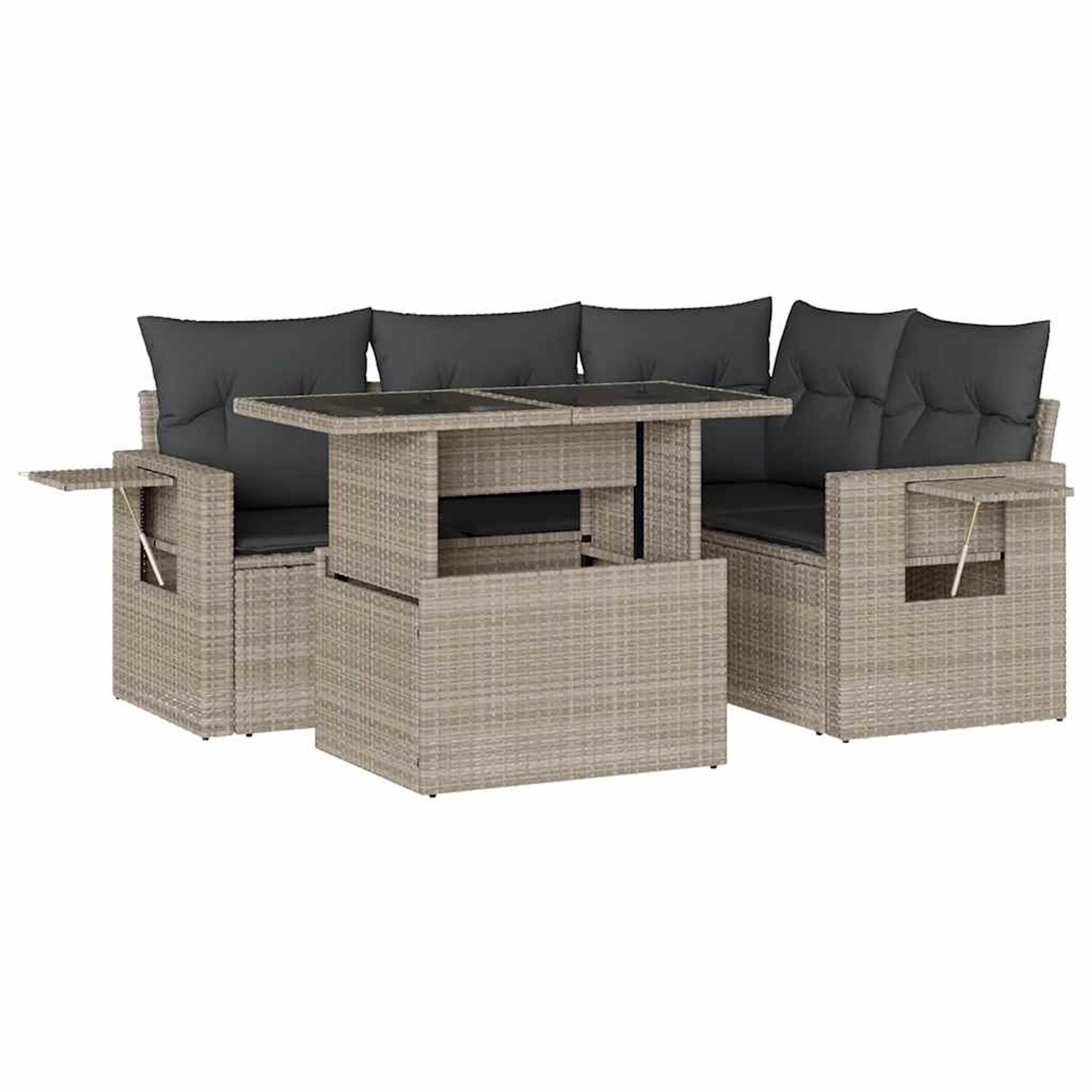 vidaXL 5-Tlg Garten-Sofagarnitur mit Kissen Hellgrau Poly Rattan 3267882 günstig online kaufen