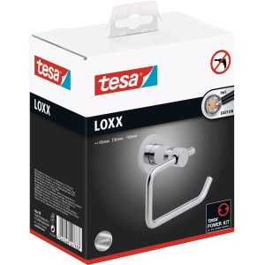 tesa® LOXX Toilettenrollenhalter, hochglanzverchromt, zur Wandmontage ohne Bohren.