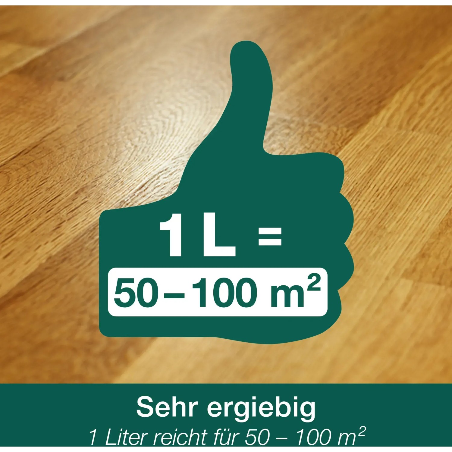 Reichweite Bona Parkettpflegeöl: 1 Liter für 50-100 m² Holzfußboden.