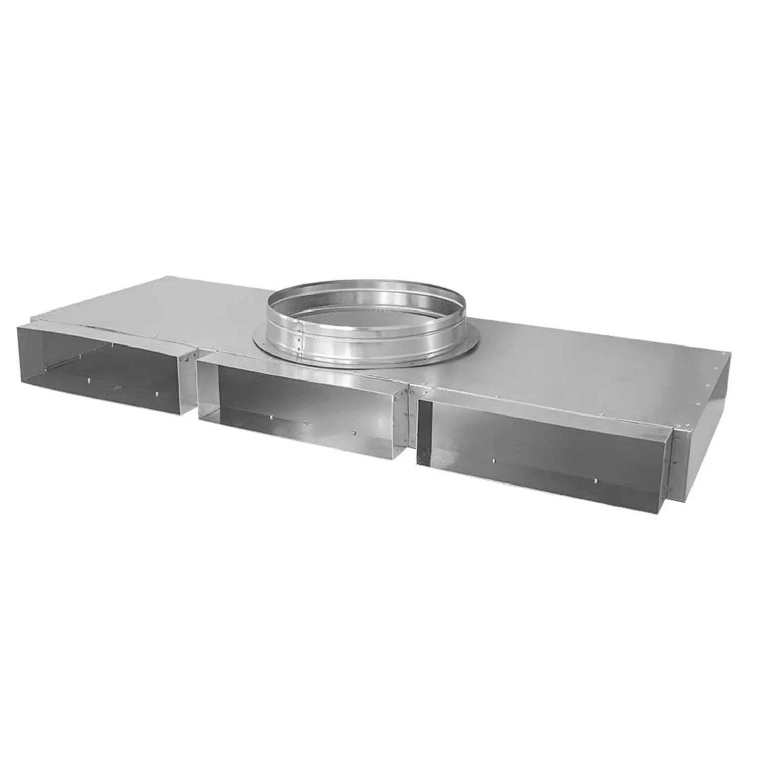 Subtiel Flachkanal Verteiler 300 x 90 mm Drei Eingänge Ein Ausgang Ø 180 mm