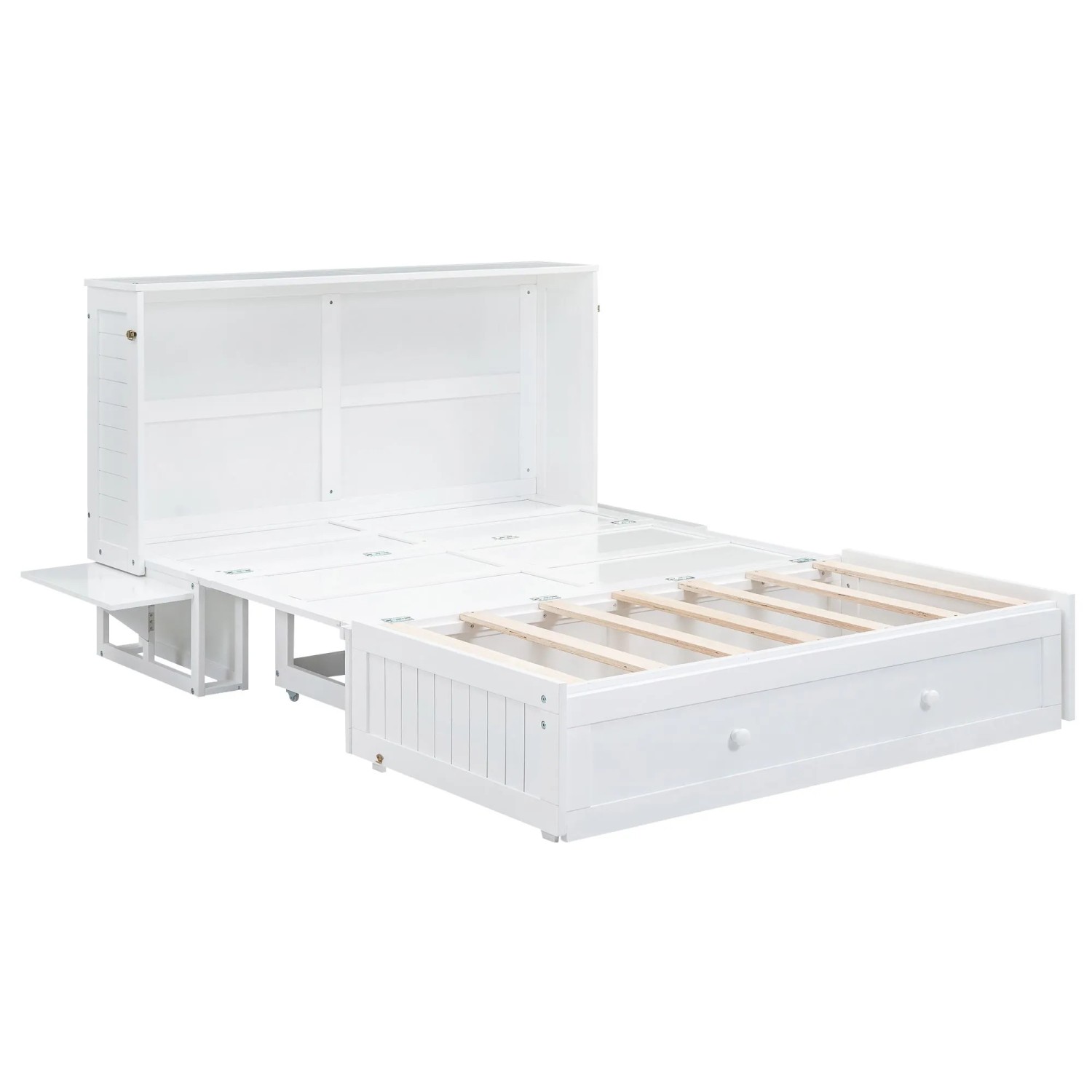 okwish Schrankbett 140x200cm mit Seitenschrank und Schubladen Weiß ohne Matratze