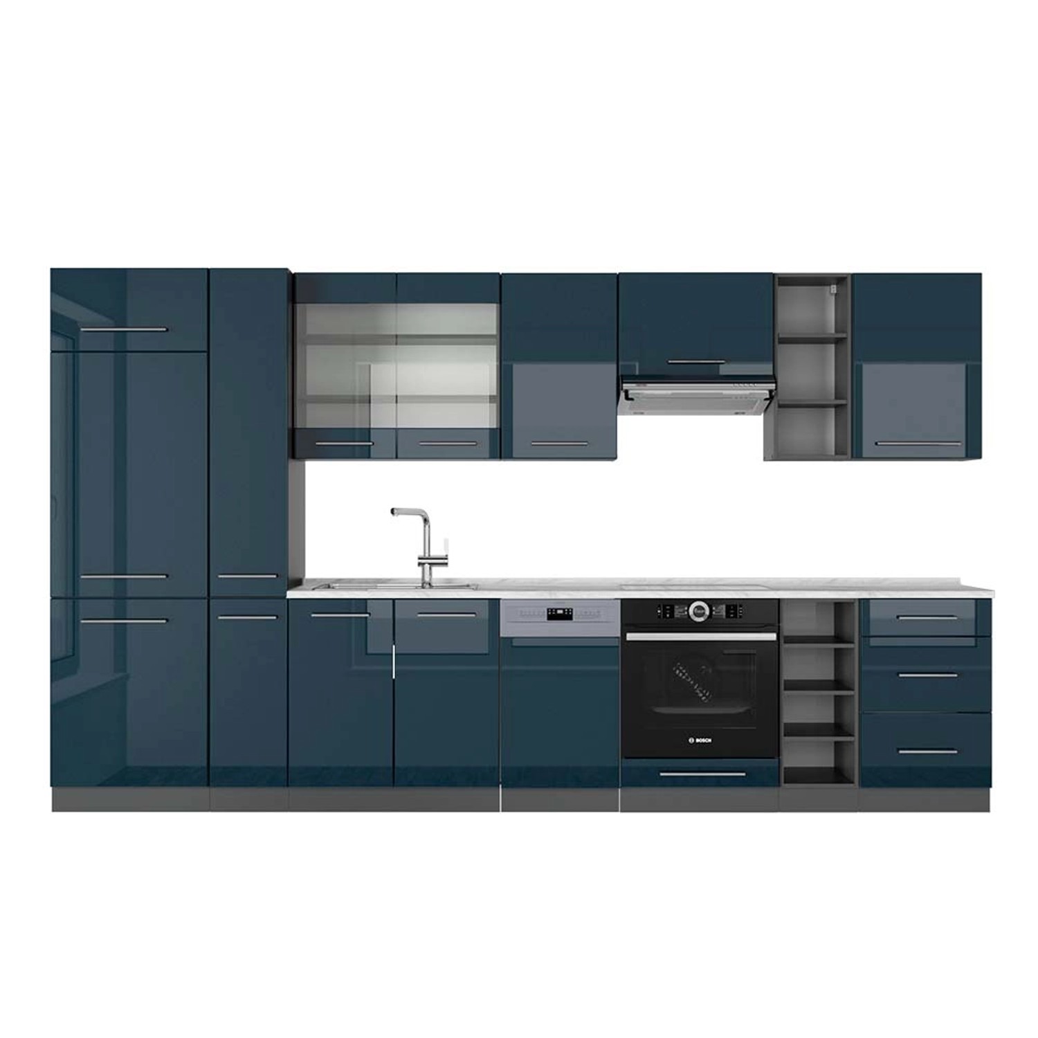 Vicco Fame-Line Küchenschränke Dunkelblau Hochglanz/Anthrazit 355 cm AP Mar günstig online kaufen
