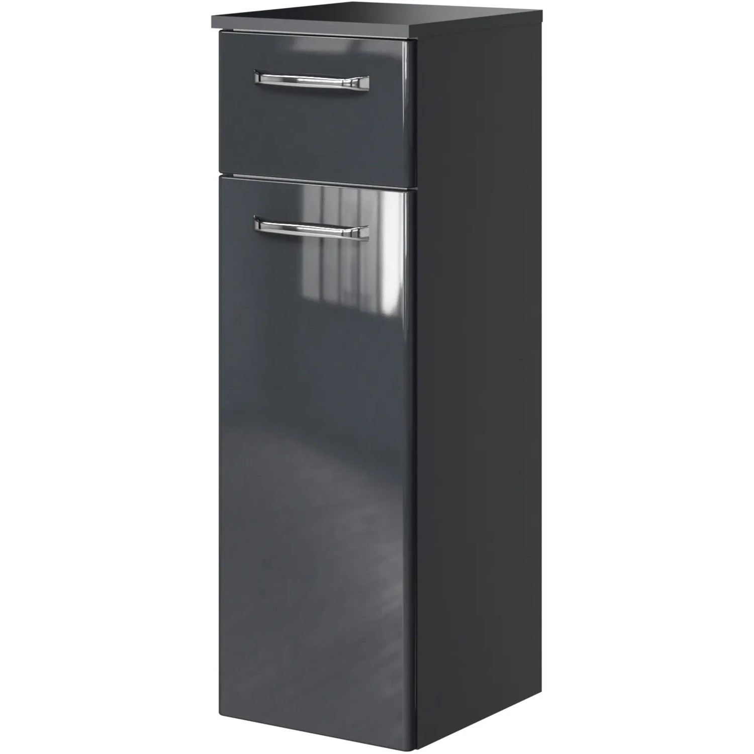 Pelipal Trentino Bad-Hängeschrank in Anthrazit Hochglanz, 30 cm breit, mit Schublade und Tür.