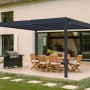 Freistehende, graue Cazeboo Piana Bioklimatische Pergola 4x3m aus Aluminium mit Lamellendach.