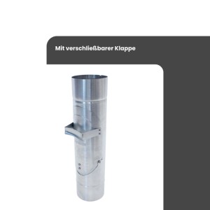 Silberne Zambelli Regenrohrklappe mit Sieb, Ø 76mm, für Fallrohr. Mit verschließbarer Klappe.