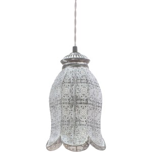 Grau-patinierte Eglo Pendelleuchte Talbot1 aus Stahl mit filigranem Muster.
