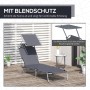 Graue Outsunny Sonnenliege mit Sonnendach, klappbar und bis 120 kg belastbar.