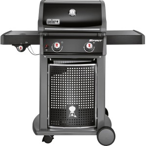 Schwarzer Weber Spirit E-220 Classic Gasgrill mit 2 Brennern und Seitenbrenner.