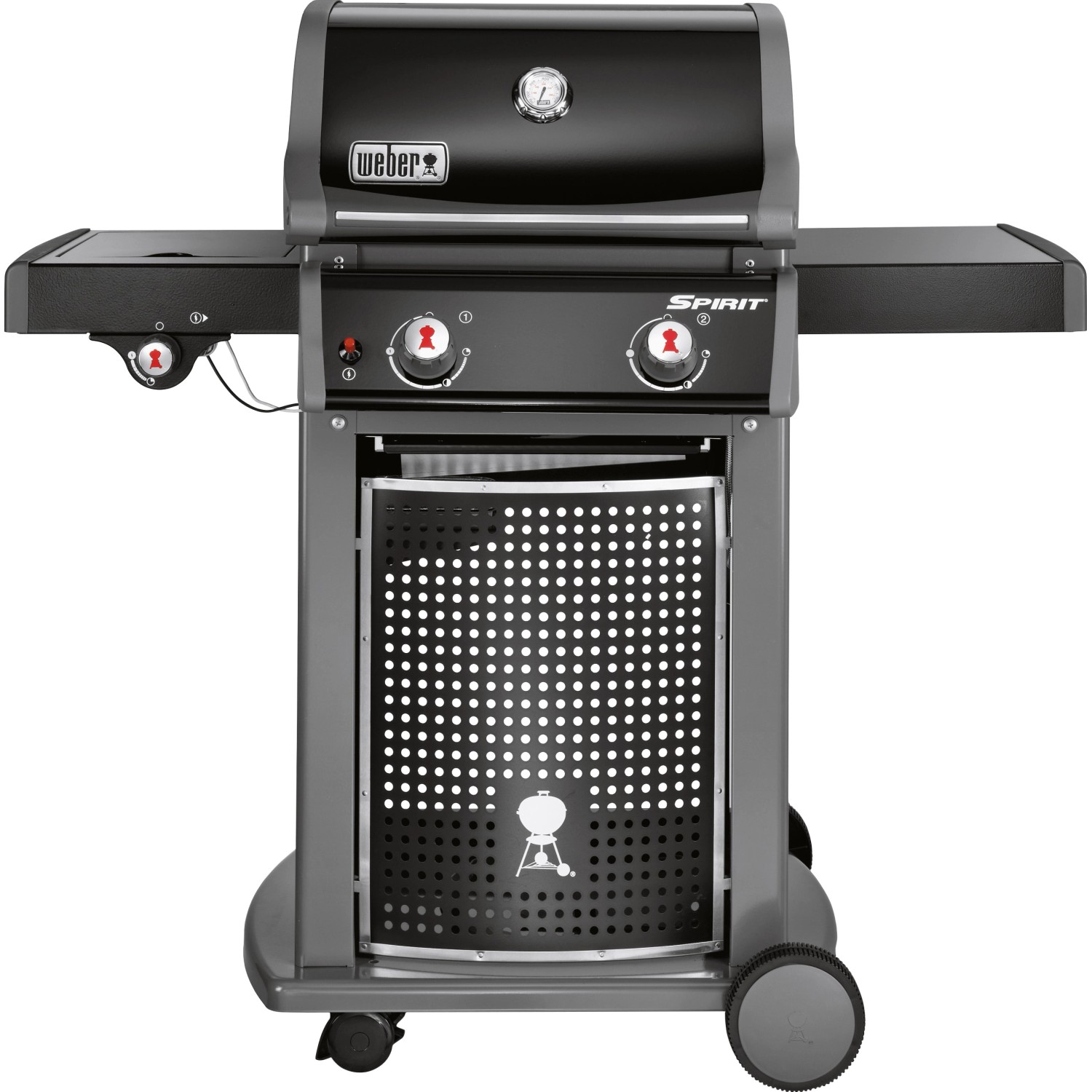 Schwarzer Weber Spirit E-220 Classic Gasgrill mit 2 Brennern und Seitenbrenner.