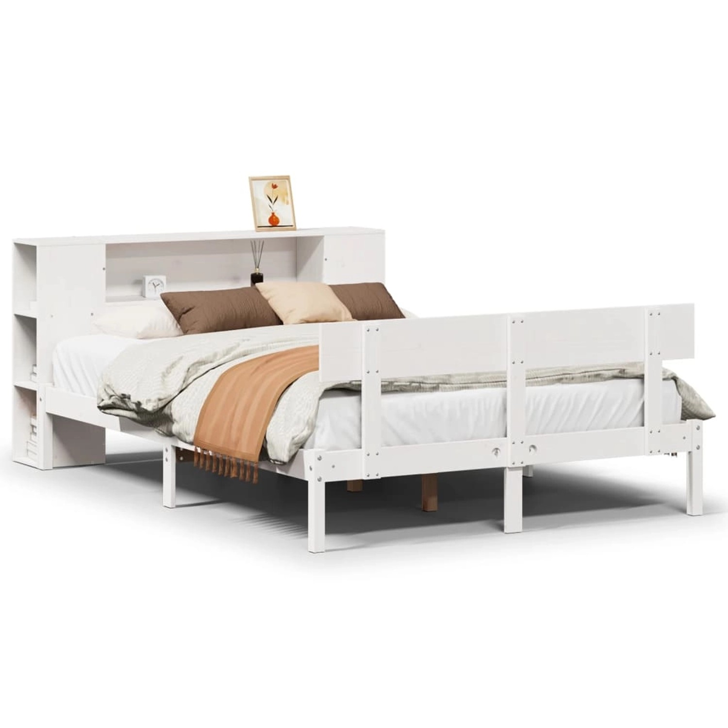 vidaXL Massivholzbett mit Regal ohne Matratze Weiß 160x200 cm Kiefer 332177 günstig online kaufen