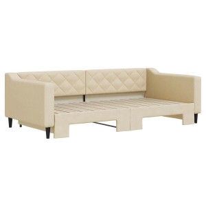 Ausziehbares vidaXL Tagesbett in Creme, Stoffbezug, als Sofa oder Bett nutzbar.