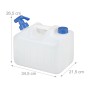 Weißer Relaxdays Wasserkanister, 10L, mit blauem Hahn und Tragegriff für Camping.