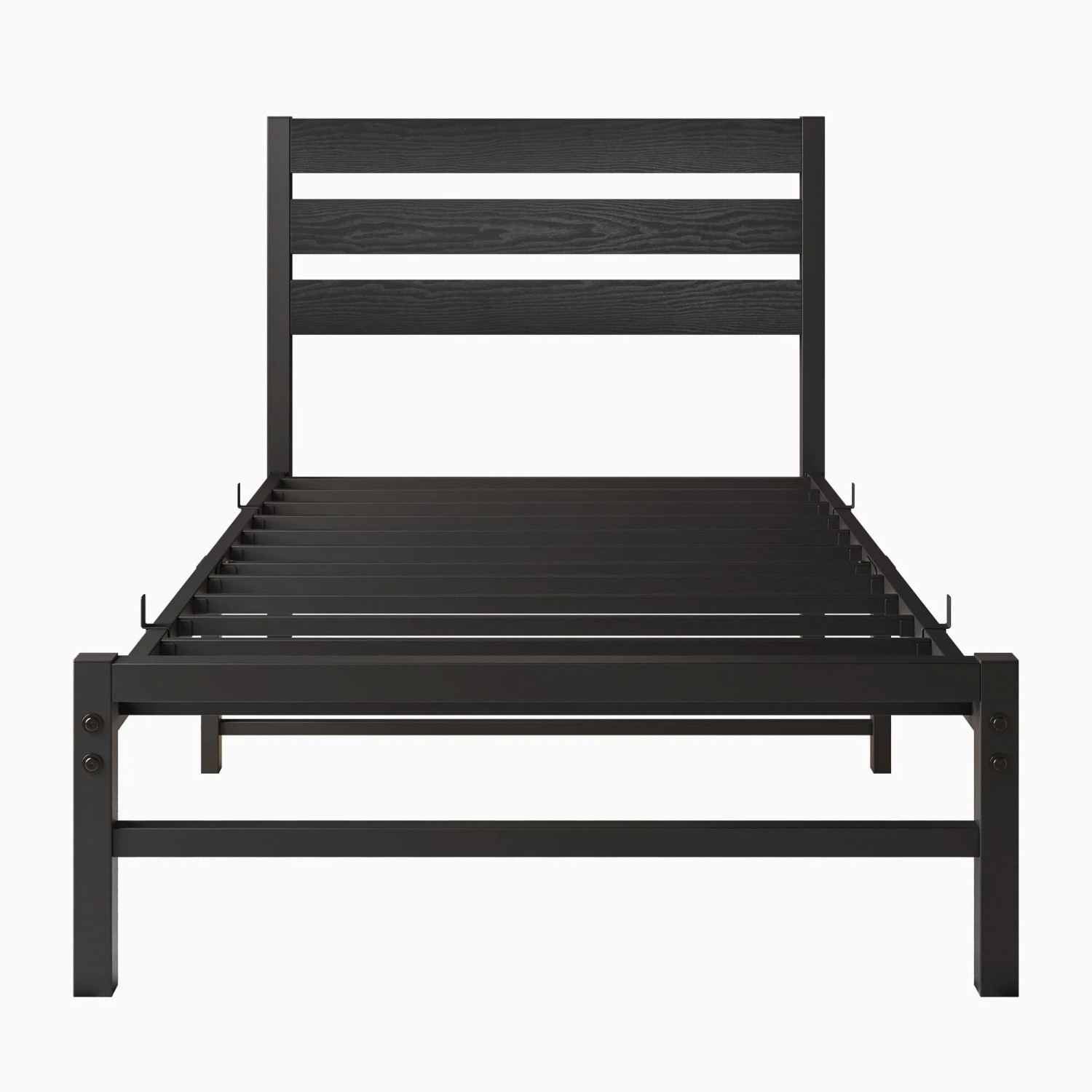 okwish Metallbett mit Lattenrost Einzelbett Gästezimmer mit Matratze 90x200cm Schwarz
