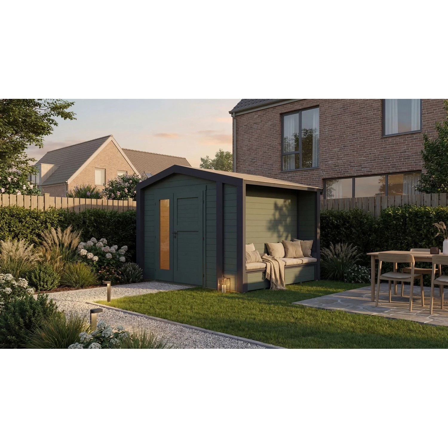 Weka Holz-Gartenhaus Killarney Satteldach Grau-Grün Lasiert 311 cm x 263 cm