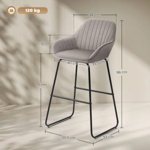 HOMCOM Barhocker 2er Set Gepolstert Barstuhl für Küche Wohnzimmer Grau