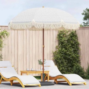 Grau-weißer vidaXL Sonnenschirm (Ø 205 cm) mit Fransen für Garten & Terrasse.