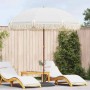 Grau-weißer vidaXL Sonnenschirm (Ø 205 cm) mit Fransen für Garten & Terrasse.