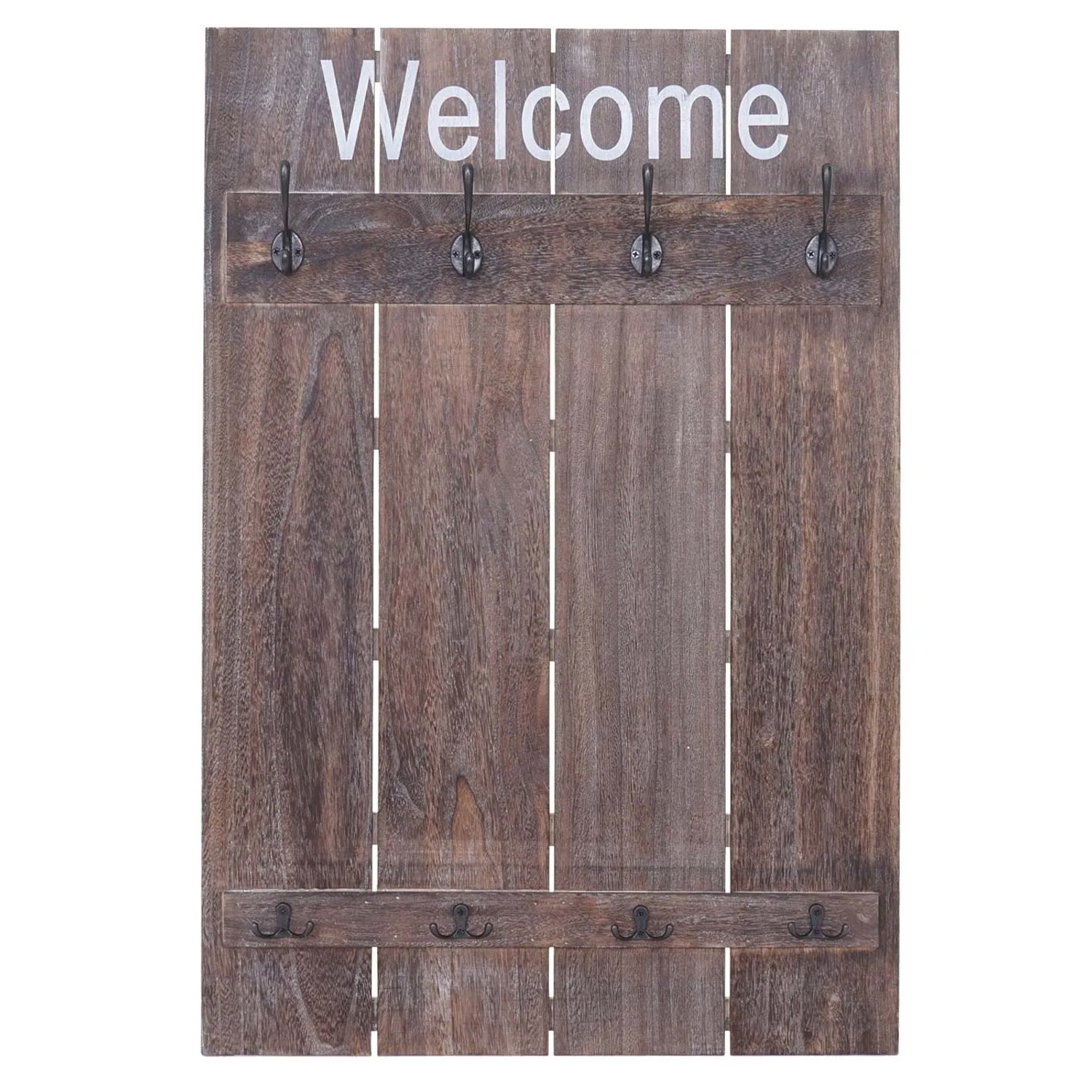 Wandgarderobe C89 Welcome Shabby Braun mit 8 Haken im Shabby-Look.