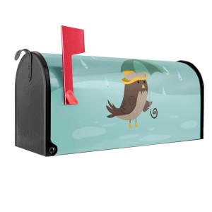 Schwarzer Banjado US Briefkasten mit Regen-Vogel Motiv, 48x22x16cm.