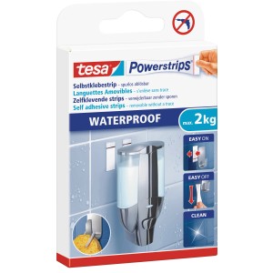 Tesa Powerstrips Waterproof, 6 Stück, für feuchte Umgebungen, bis 2 kg belastbar.
