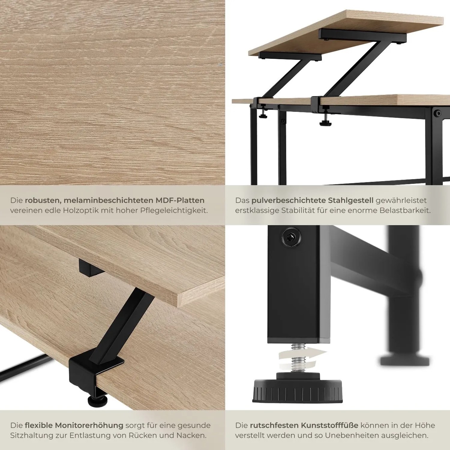 Tectake Schreibtisch Melrose Industrial Style, Eiche Sonoma, Details von Material und Aufbau.