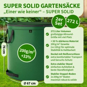 2er Set TTL GARDEN Gartensack Super Solid 272L mit Deckel, selbststehend für Gartenabfall.