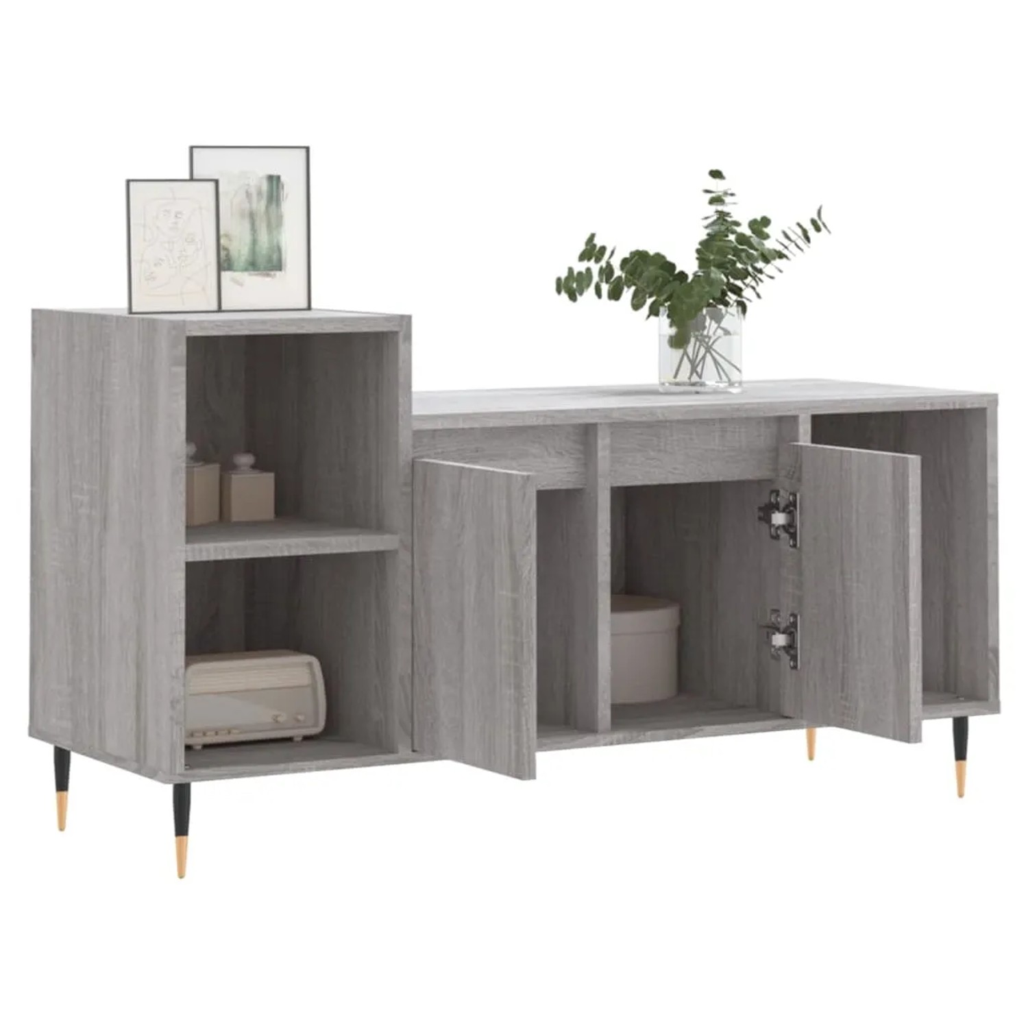 VidaXL TV-Schrank Grau Sonoma, 100x35x55 cm, Holzwerkstoff mit Fächern und Türen.