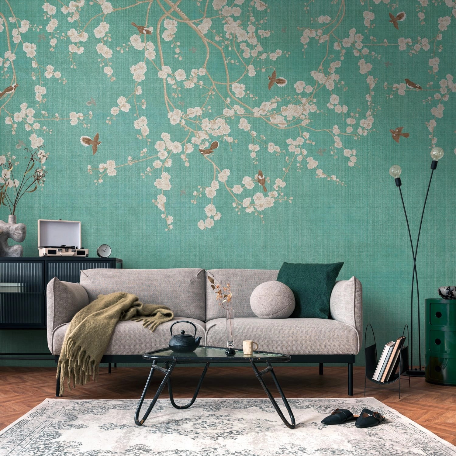 PROFHOME 399211-GU Fototapete Blumen Blau Creme-Weiß Beige Grau 3,71 m x 2, günstig online kaufen