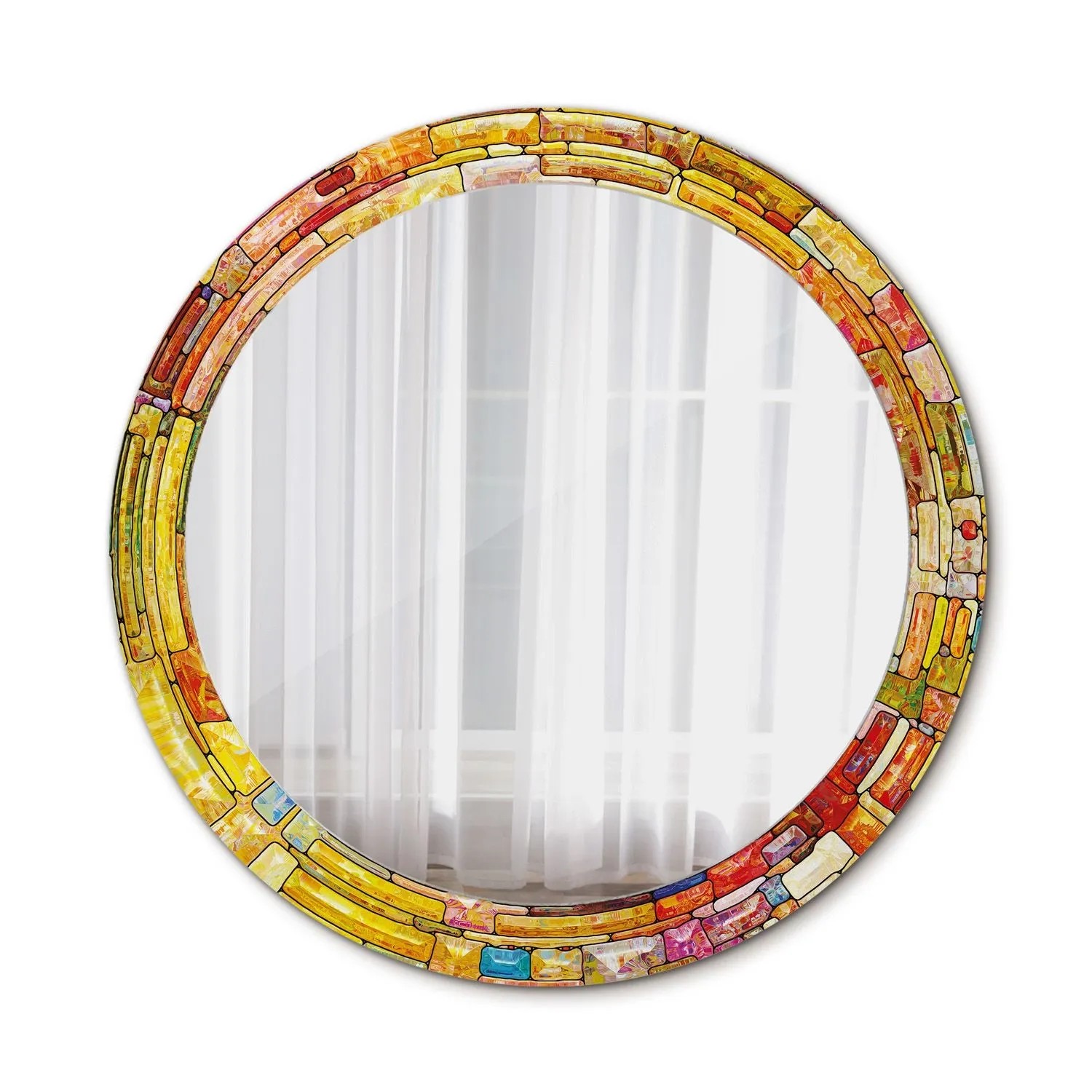 Tulup Spiegel mit Motivdruck Buntes Buntglas 80x80 cm Runder Spiegel Aufdru günstig online kaufen