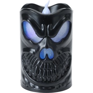 Schwarze LED Halloween Kerze mit Kürbisgesicht, 9cm hoch, für stimmungsvolle Halloween Deko.
