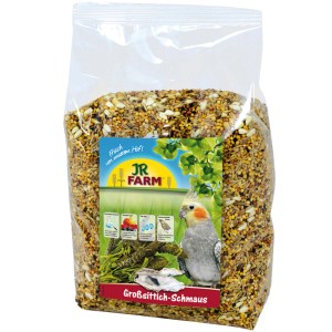 JR Farm Großsittichfutter Papageien-Schmaus 1kg im transparenten Beutel.