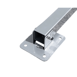 Detailaufnahme: Klappbarer Parkpfosten aus Stahl zur Absperrung von Parkplätzen.