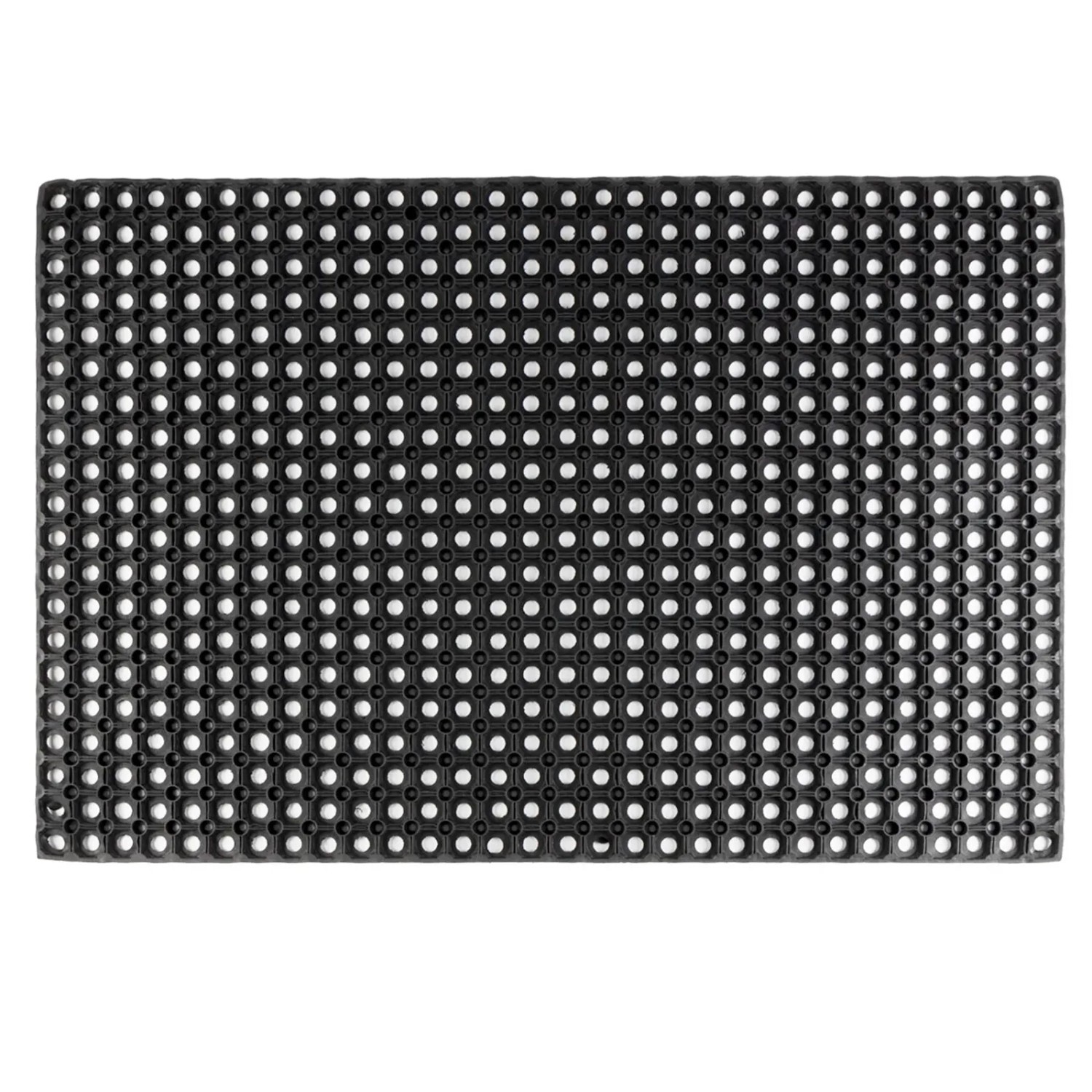 Schwarze KARAT Ringgummimatte Octo Door, 100x100 cm, recyclebar, für den Außenbereich geeignet.