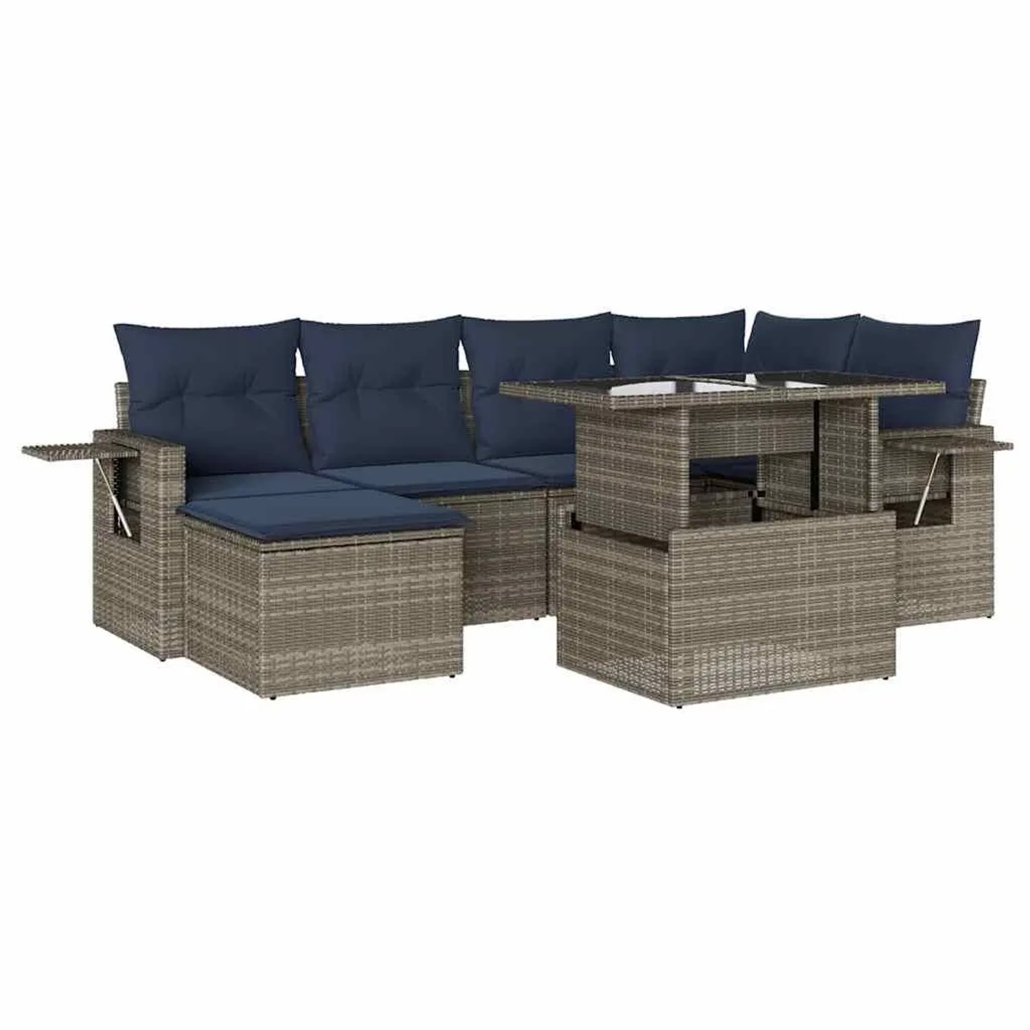 vidaXL 7-Tlg Gartensofa-Set mit Kissen Grau Polyrattan 3268051 günstig online kaufen