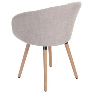 MCW Esszimmerstuhl Vaasa Textil Creme/grau, Polsterstuhl mit runder Rückenlehne und hellen Buchenholzbeinen im Retro-Design.