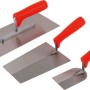 3-teiliges Kellen-Set: Robuste Metallkellen mit roten Kunststoffgriffen in verschiedenen Größen für Maurer & Fliesenleger.