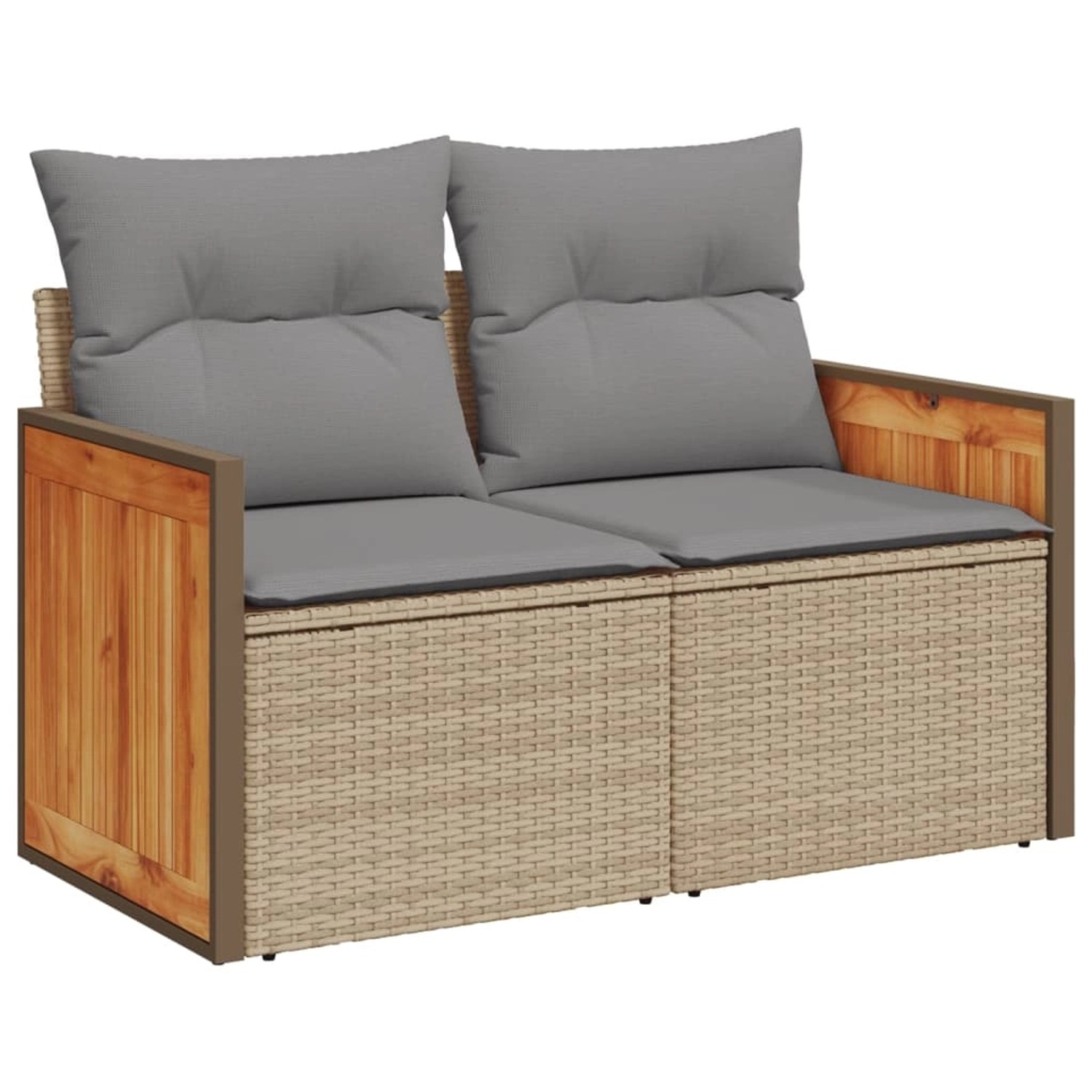 Beige vidaXL Garten-Sofagarnitur aus Rattan mit grauen Kissen, 10-teilig.