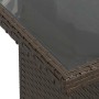 Detailansicht Tischplatte aus Glas und braunem Polyrattan des vidaXL Garten-Sofa-Sets.