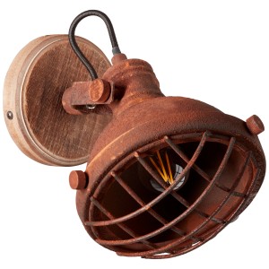 Wandleuchte Mila Rost im Industrie-Design mit Holz- und Metallelementen. Inklusive Leuchtmittel.