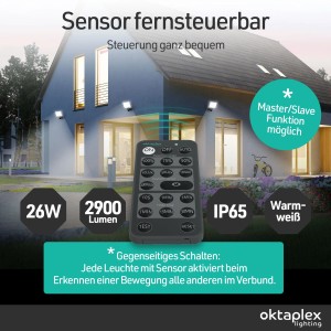 Oktaplex Cali Außenstrahler mit Bewegungsmelder und Fernbedienung Warmweiß IP65 Anthrazit mit Master Funktion