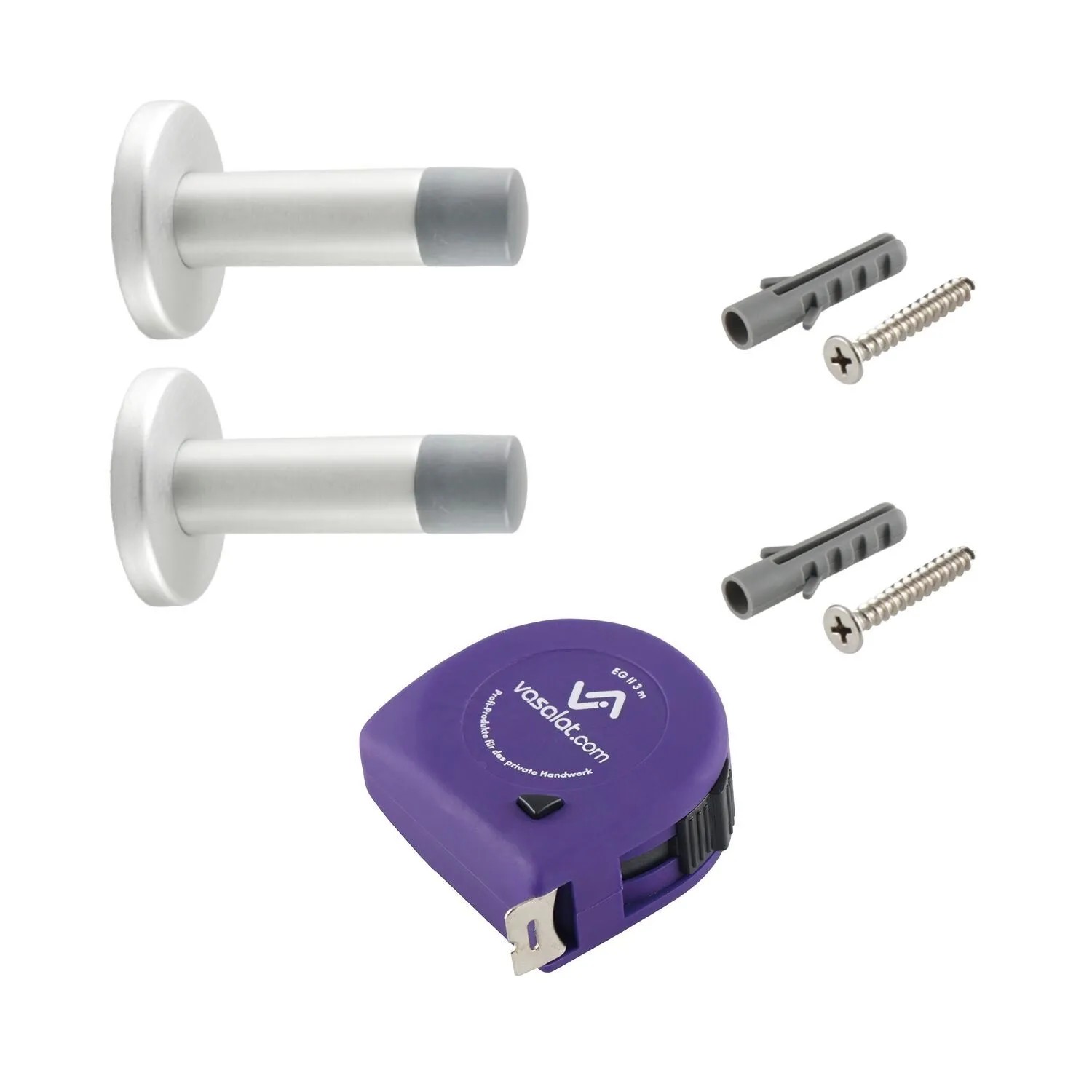vasalat Set Türstopper Wand mit Dämpfer Ø 20 mm L 80 mm Alu Silber